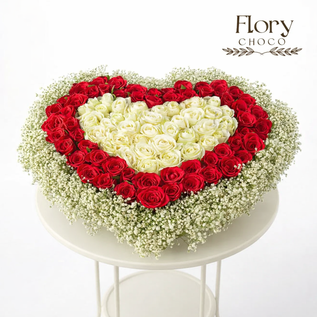 Heart of Love heart-shaped arrangement, perfect for birthdays or anniversaries, last minute gift delivery in Qatar