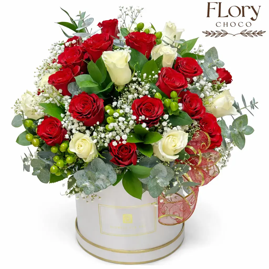Luxury rose arrangement in elegant flower box for last minute birthday floral gift delivery in Qatar