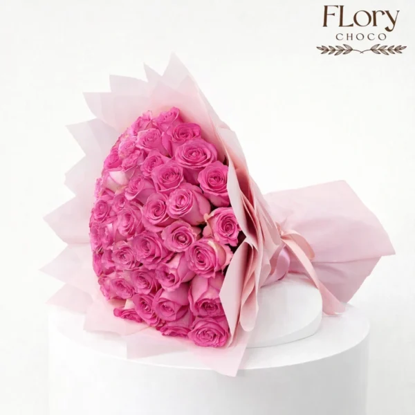 A beautiful Pink Perfection Bouquet with 50 pink roses, perfect romantic gift with online fast flower delivery in Qatar