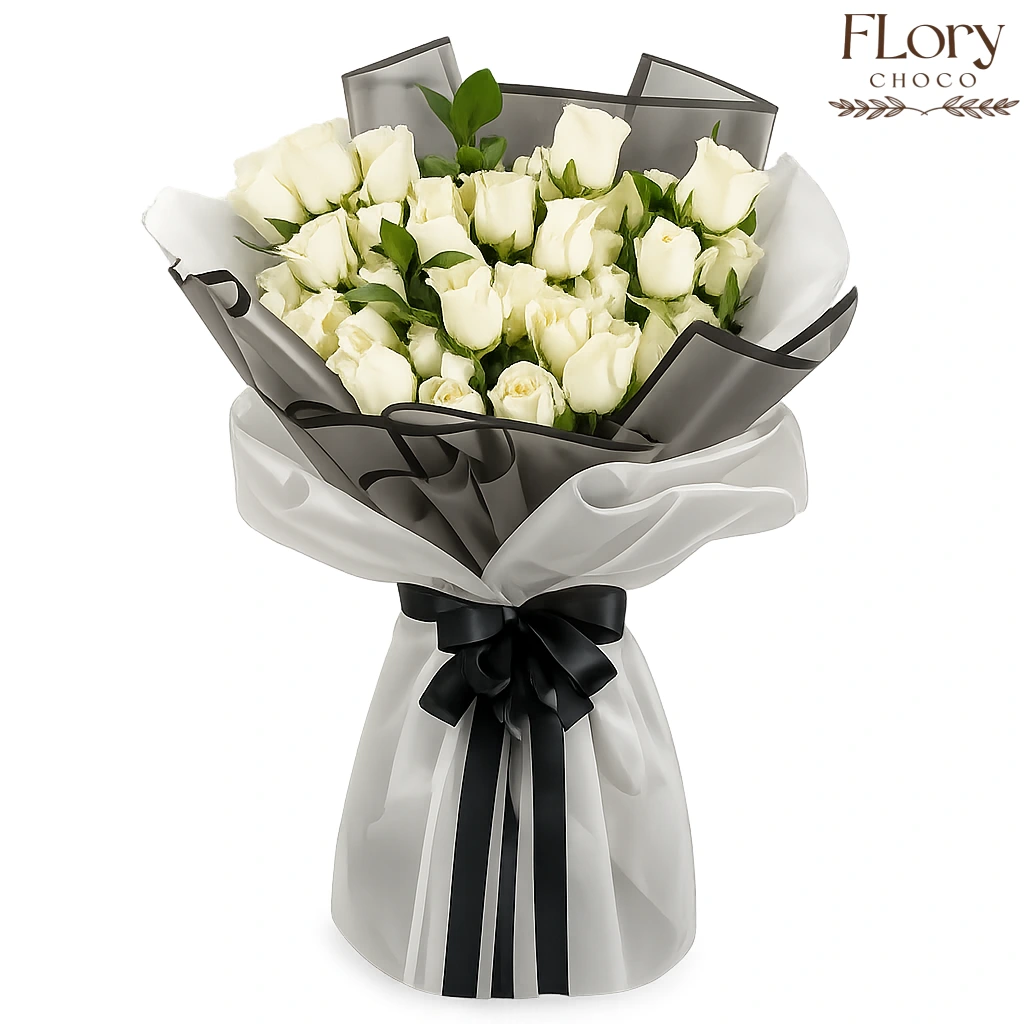 Bloomsy White Roses Bouquet – ideal last-minute anniversary and birthday floral gift delivery in Qatar