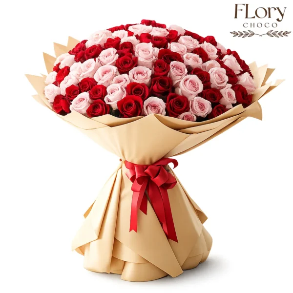 Forgot today? Buy Valentina Premium Pink & Red Roses Bouquet with instant Valentine gift delivery in Qatar