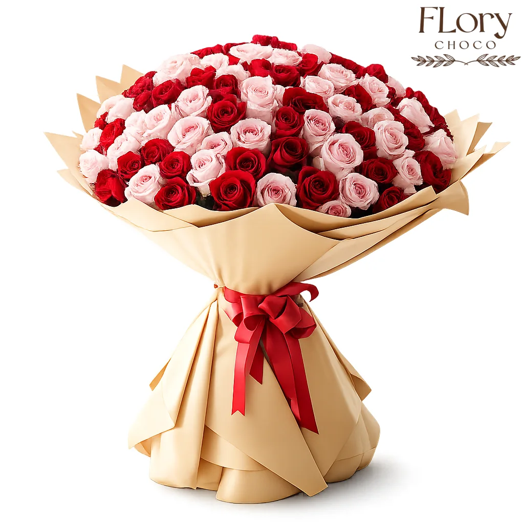 Forgot today? Buy Valentina Premium Pink & Red Roses Bouquet with instant Valentine gift delivery in Qatar