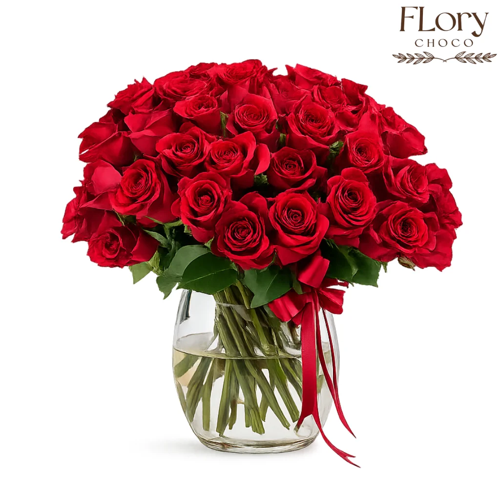 Red Vase from Valentine Twin Love Vase, a timeless Valentine rose arrangement in Qatar