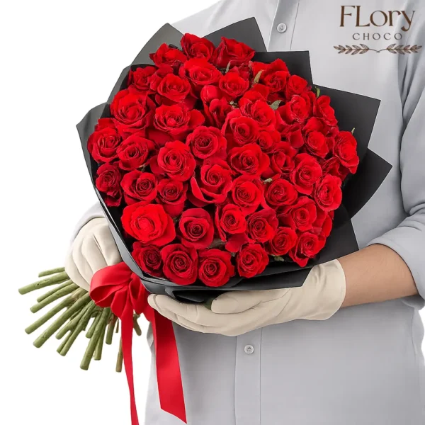 Valento Premium Red Roses Bouquet, romantic last-minute Valentine flowers with delivery in Qatar