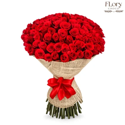 Fresh 100 premium red roses bouquet for romantic surprises with same-day delivery in Qatar