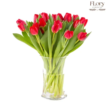 20 red tulip vase arrangement for love and romance with same-day flower delivery in Qatar