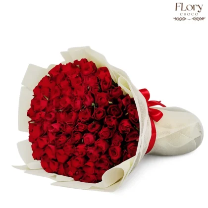 Aristelle Bloom bouquet with 100 premium red roses for anniversaries and love moments, same-day delivery in Qatar