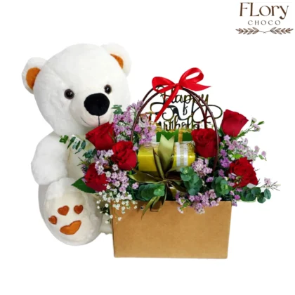 Blush Affair flower bouquet and teddy combo for birthdays and sweet surprises with same-day delivery in Qatar