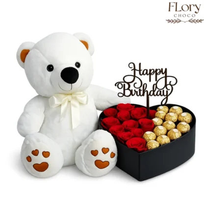 Dreamy Love flower bouquet with teddy bear gift combo for birthdays and sweet surprises in Qatar