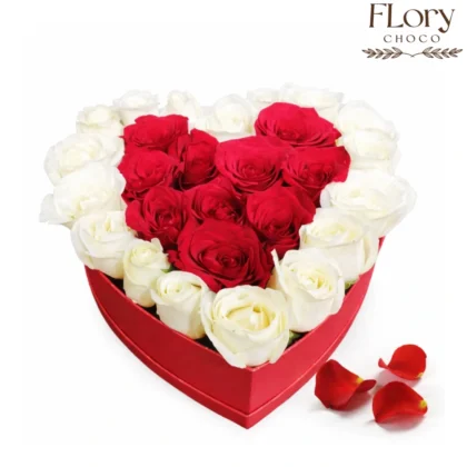 Forever in My Heart red and white roses in heart box with same-day flower delivery in Qatar