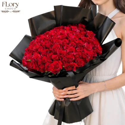 Love Fusion Bouquet with 60 premium red roses for love and romance, same-day flower delivery in Qatar
