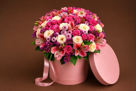  Elegant floral box filled with fresh roses, beautifully arranged for flower delivery in Doha, Qatar
