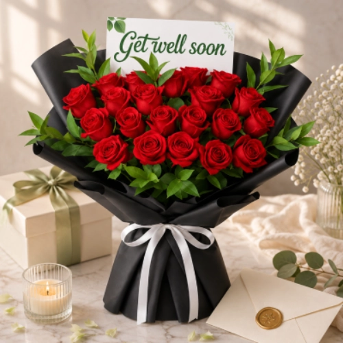 Get well soon flowers arranged as a comforting bouquet, a thoughtful gift for someone recovering, with delivery across Doha, Qatar